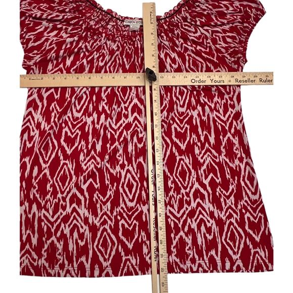 Woman’s Carol Rose Shirt Size Medium Red & White Top Blouse Ruffled Neck - Picture 6 of 6